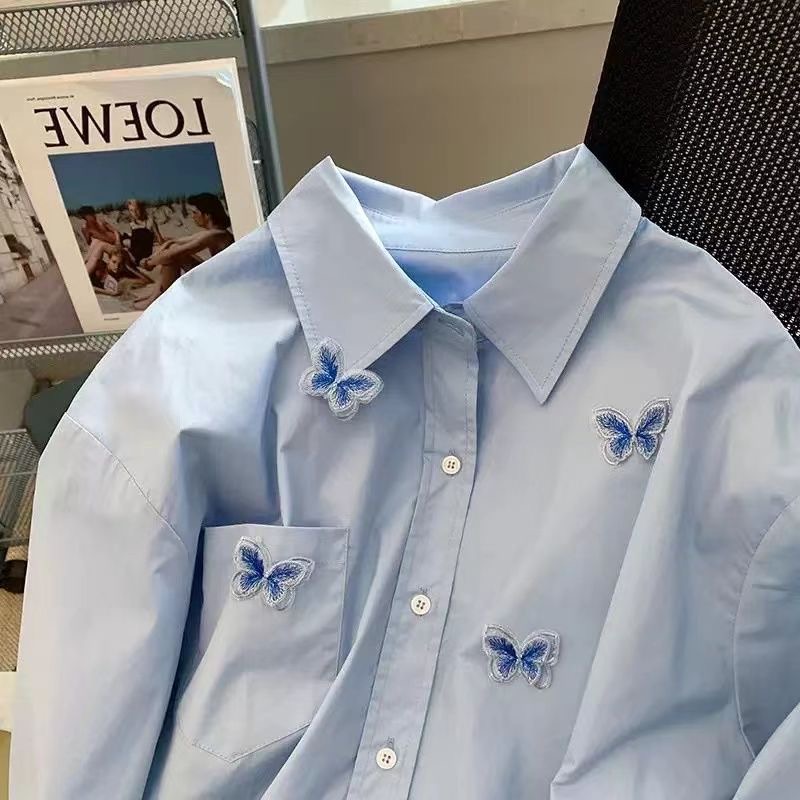 Women's Butterfly Edition Blue Long Sleeve Top