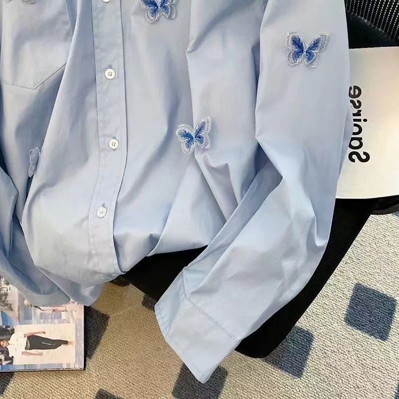 Women's Butterfly Edition Blue Long Sleeve Top